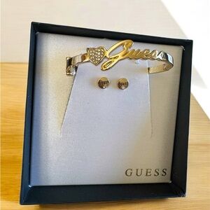 GUESS Gold Tone Bangle Bracelet and Earring Set
